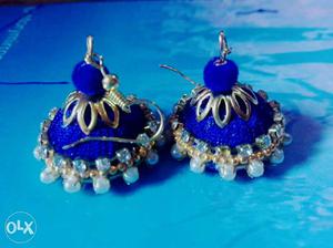 Gold-and-blue Jhumka Earrings