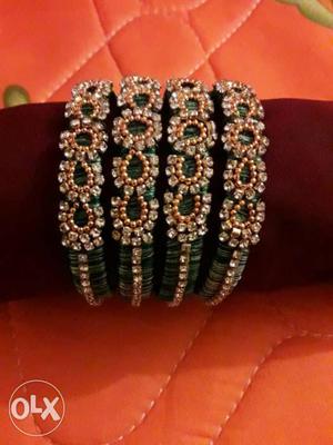 Green Colour Stoned Fancy Bangles (2.4)
