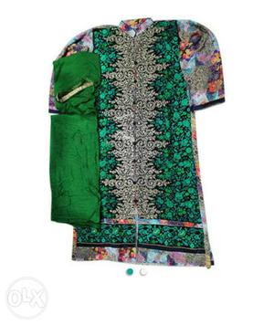 Green-and-gray Floral Traditional Dress