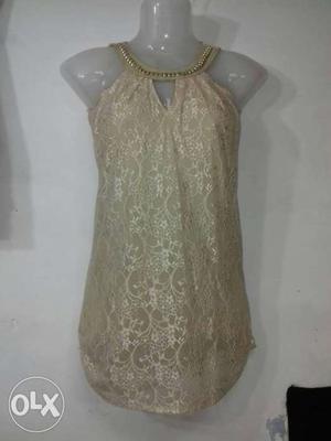 Laced Beige Floral Grecian Sleeveless Top