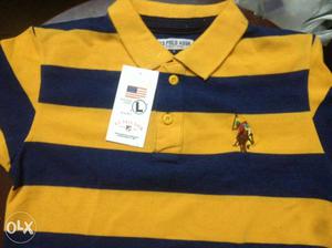 Men's Yellow, And Blue Striped Ralph Lauren Polo Shirt