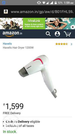 NEW, SEALED Havells Hair Blower / dryer With Box in MINT