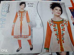 Orange And White Floral Asian Traditional Dress Print