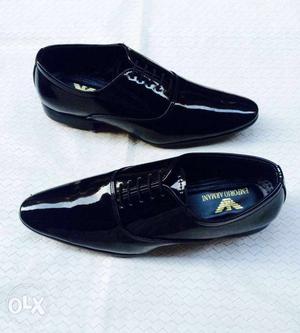 Pair Of Black Emporio Armani Patent Leather Dress Shoes