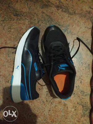 Pair Of Black-and-blue Puma Running Shoes