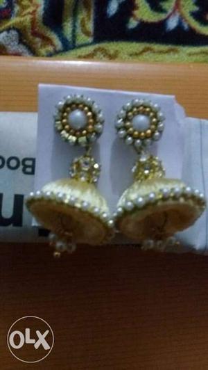 Pair Of Gold Pearl Embellished Jumkah Earrings