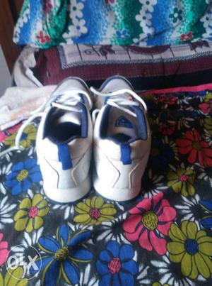 Pair Of White-and-blue Low-top Sneakers