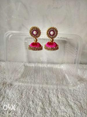 Pair Of Yellow-and-pink Silk Thread Earrings