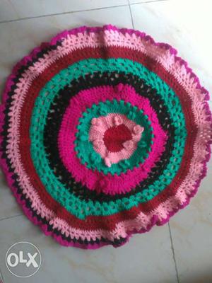 Pink, Red, Teal And Black Crochet Doily