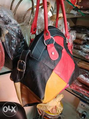 Quilted Red And Black Leather Tote Bag