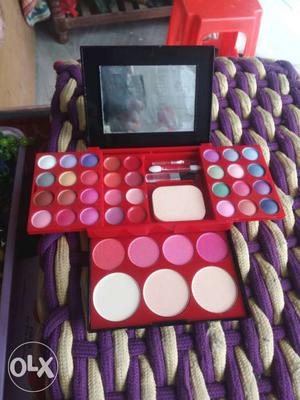 Red And White Makeup Palette With Mirror