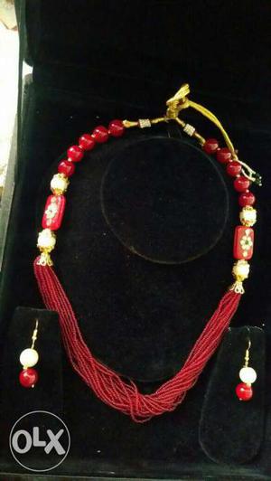 Red Necklace And Earrings Set