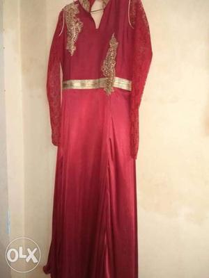 Red V-neck Long-sleeved Long Dress NEW