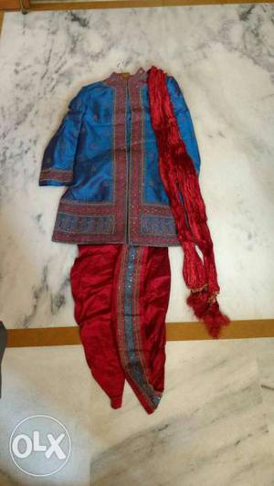 Red-and-blue Kurta And Bottoms Traditional Dress
