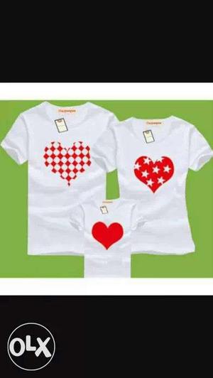 Red-and-white Heart-printed Crewneck T-shirts