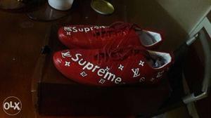 Red-and-white Supreme X Louis Vuitton Low Top Shoes