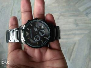 Round Black Emporio Armani Chronograph Watch