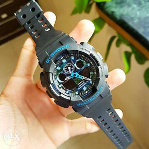 Round Black G-shock Chronograph Watch With Black Rubber