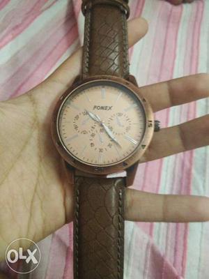 Round Brown Fonex Chronograph Watch With Brown Leather Strap