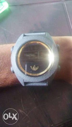 Round Gray And Gold Adidas Sports Watch
