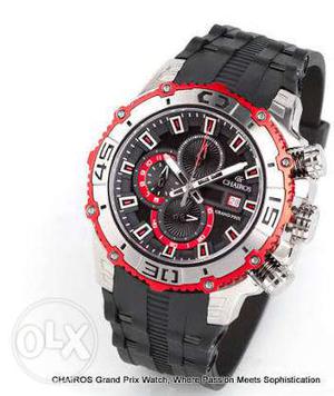 Round Red And Silver Chairos Chronograph Watch With Black