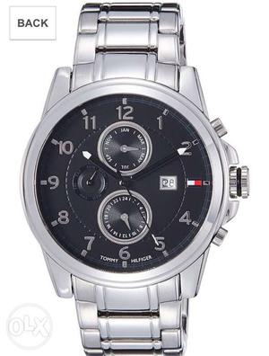 Round Silver Tommy Hilfiger Chronograph Watch With Silver