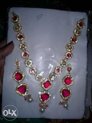 Ruby Silver Necklace And Earrings Set