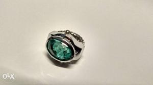 Silver With Green Gemstone Ring