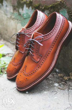 Tan color pure genuine leather shoe hand crafted.