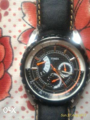 Timex Brand Watch With Black Leather Band