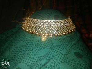 White dimond Pearl Gold Bib Necklace