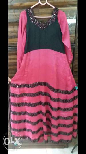 Women's Black And Pink Long-sleeved Gown
