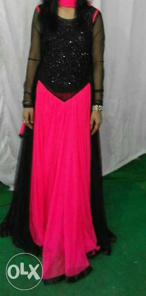 Women's Black And Pink Sari Dress