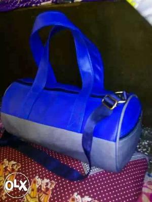 Women's Blue And Grey Leather Bowler Bag