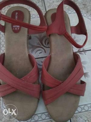Women's Brown-and-red Heeled Sandals With Ankle Straps
