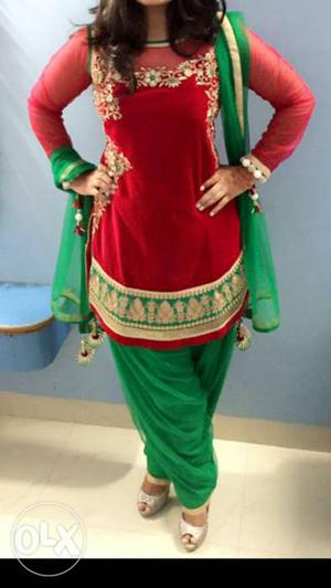 Women's Green And Red Traditional Dress only 1 time use