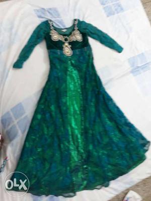 Women's Green Quarter-sleeved Dress