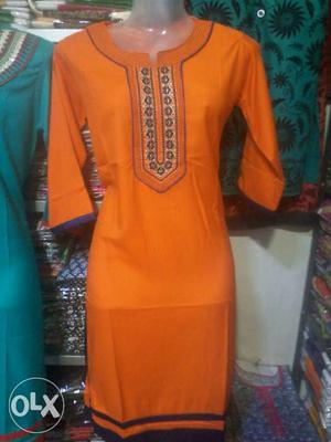 Women's Orange 3/4-sleeved Dress