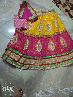 Women's Pink, Brown And Yellow Sari