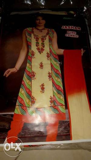Women's Red, Blue, And White Salwar Kameez