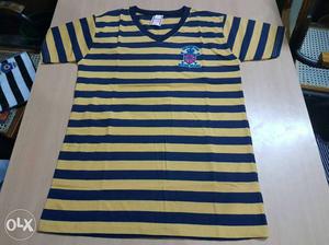 Yellow And Blue Striped V-neck Shirt