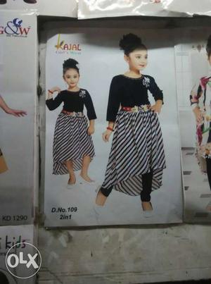 Girl's Black And White Stripe Traditioanl Dress