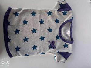 Grey And Blue Star Printed Crew-neck T-shirt