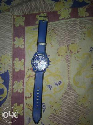 Round Blue Leather Band kids Chronograph Watch
