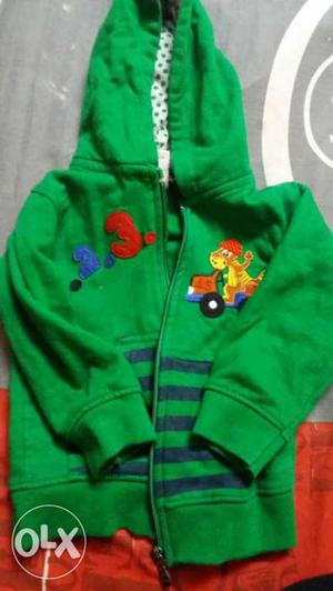 Toddler's Green Zipped Hooded Jacket