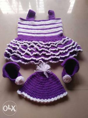 Toddler's Purple And White Knitted Dress