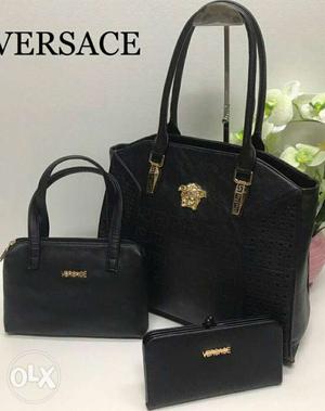 Black Versace Leather Bag Set