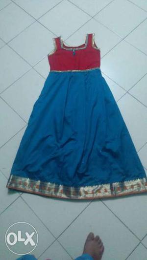 Blue red combination 8years old girls long frok
