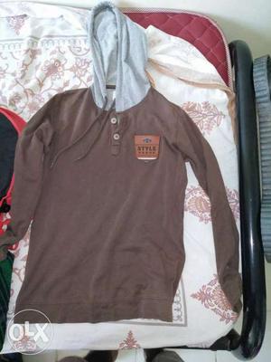 Brown And Gray Pullover Hoodie, size is small nearby for 20