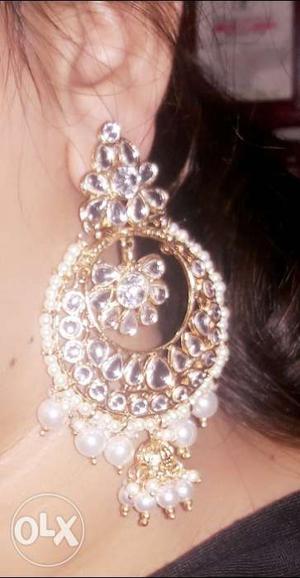 Gold, Diamond, And White Pearl Drop Earrings